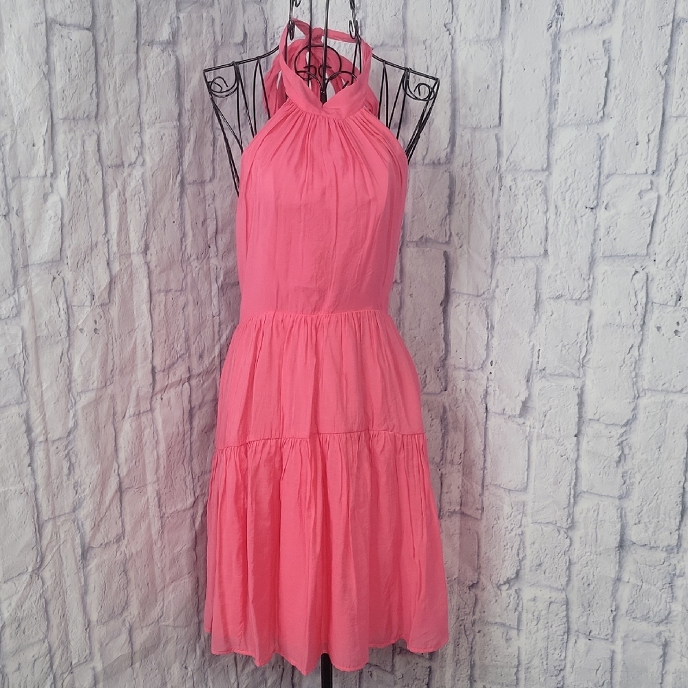 NWT Mustard Seed Coral Pink Halter Dress Tiered Flowy, Mini Large‎